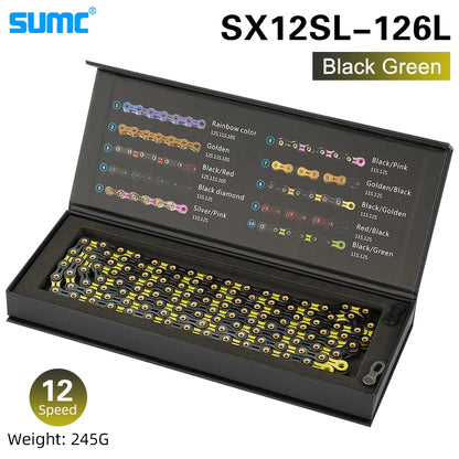 Bicycle Chain SUMC 12Speed Diamond Color Bike Chain MTB Mountain Road Bike UltraLight and Durable 12S Missing Link Chain 12V