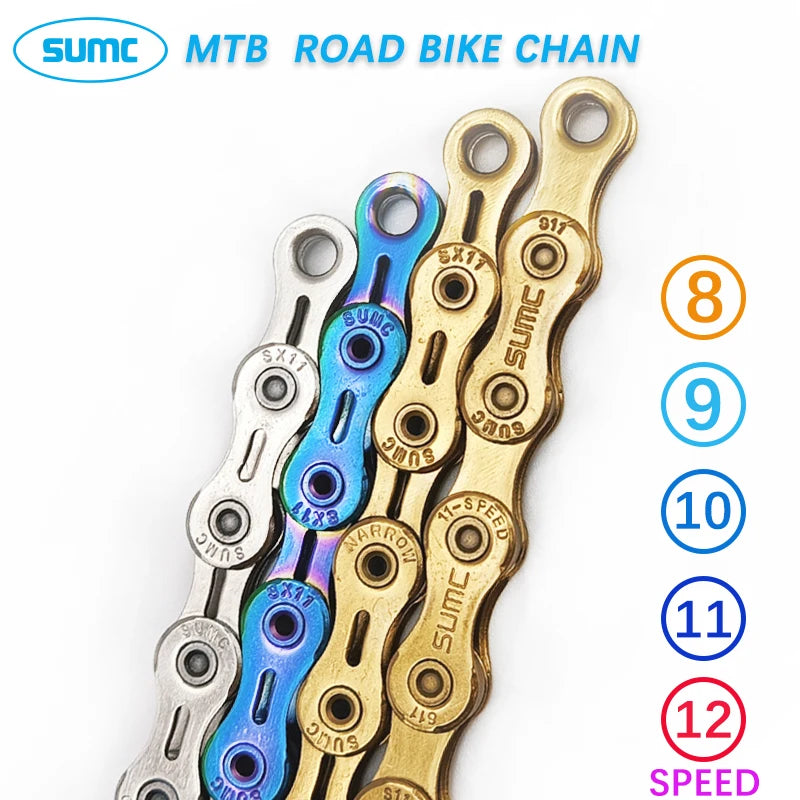 SUMC Bicycle Chain 9 10 11 12 Speed 9s 10s 11s 12s Titanium Ultralight MTB Mountain Road Bike Chains Gold Rainbow Bike Chain