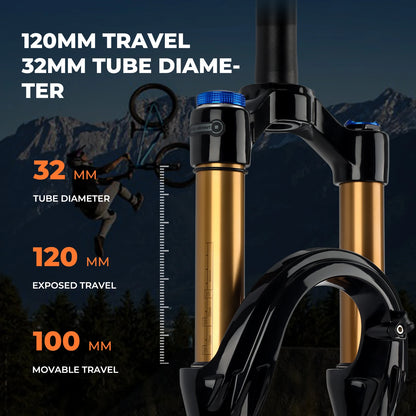 BOLANY Bike Air Fork 27.5/29inch 120mm Travel Oil Air Suspension Lightweight Magnesium Alloy Quick Release Bicycle Fork