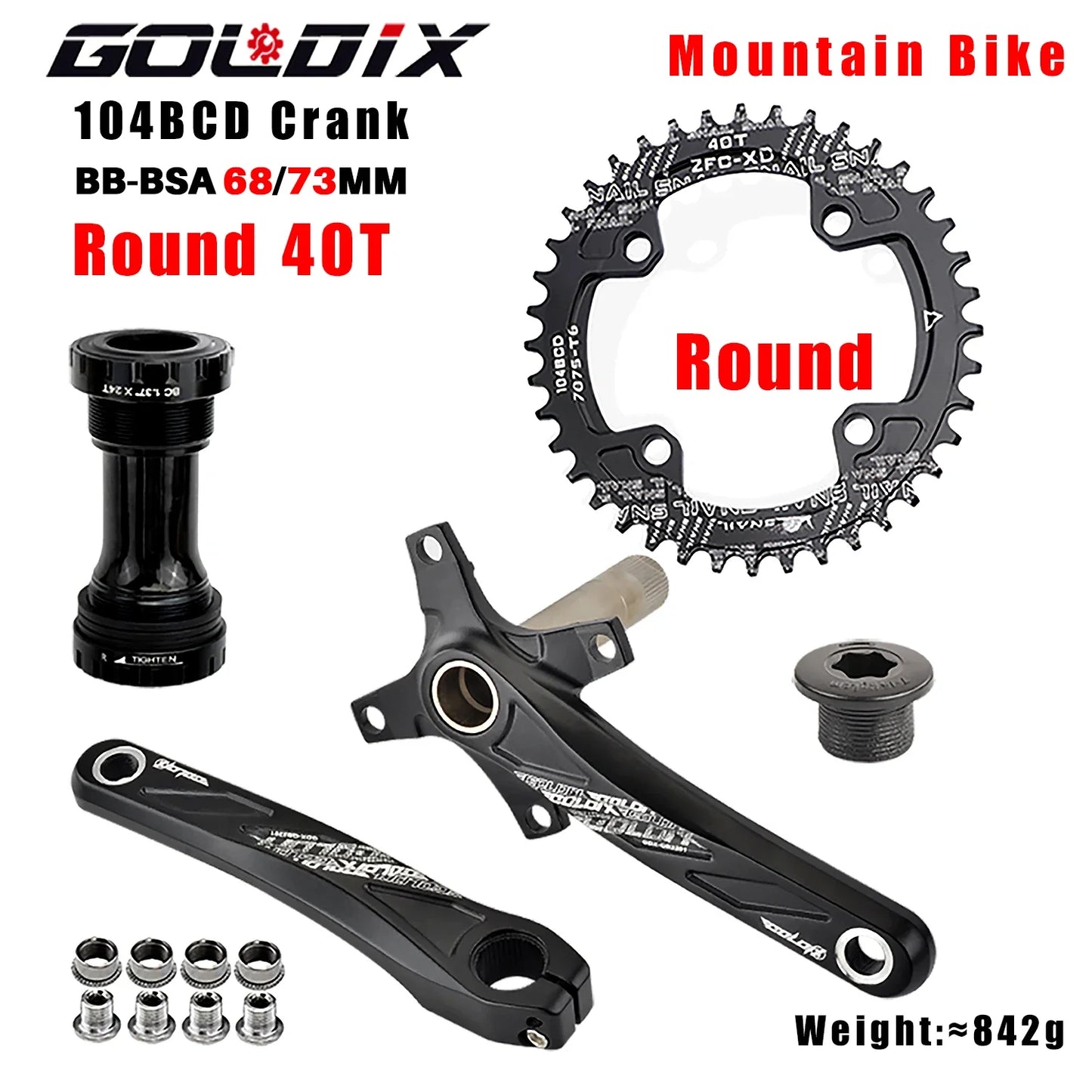 GOLDIX 104BCD Wide and narrow teeth bicycle crankset 170/175mm crank Round/Oval chain ring 32T/34T/36T/38T Bicycle crankset