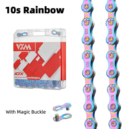 VXM Bicycle Chain Multi-Colored Rainbow 6/7/8/9/10/11 Speed Magic Buckle Road Bike and MTB 116L