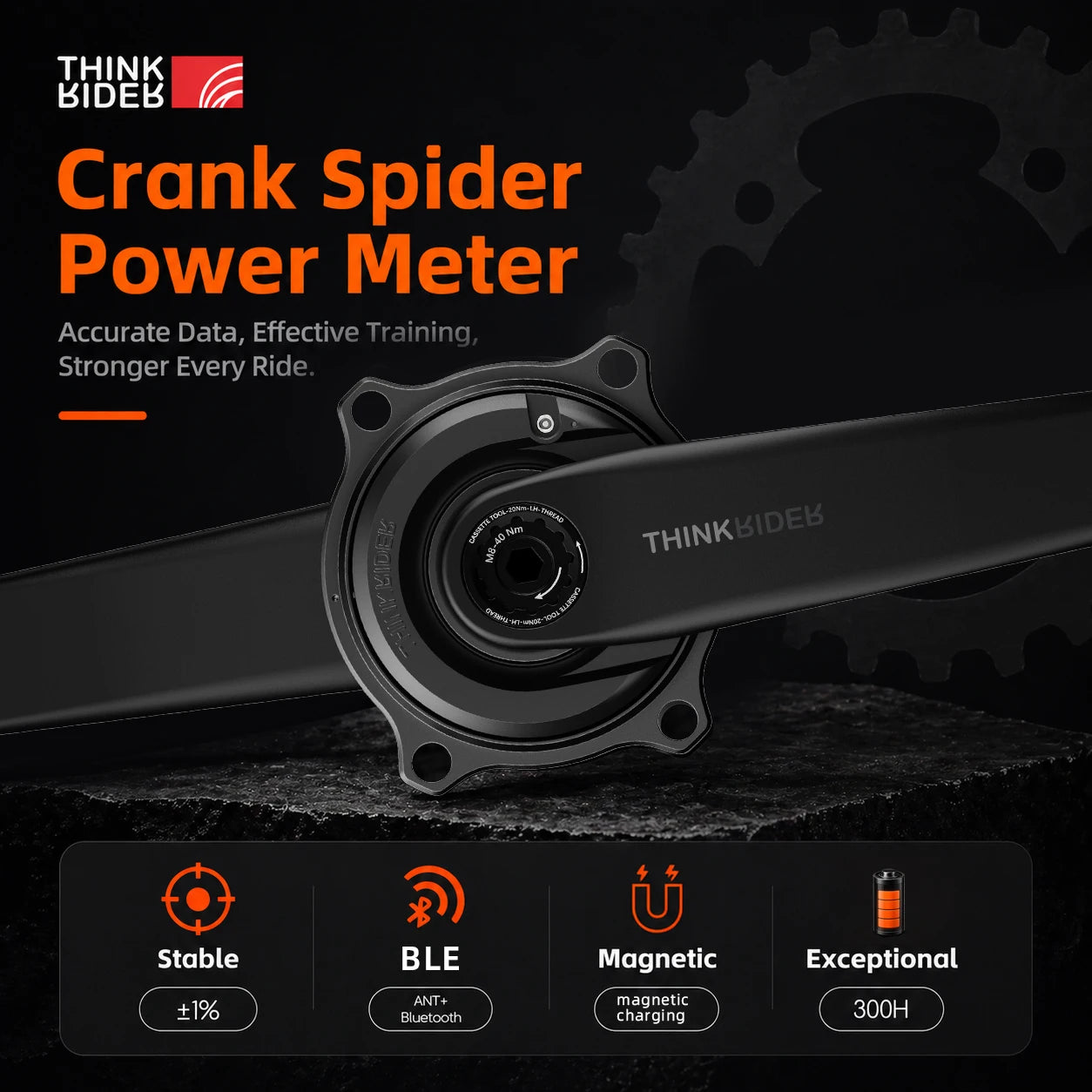 THINKRIDER PP5 Bike Carbon Fiber Spider Power Meter Crankset 24MM 160-175mm ANT+ BLE for  Road Bike