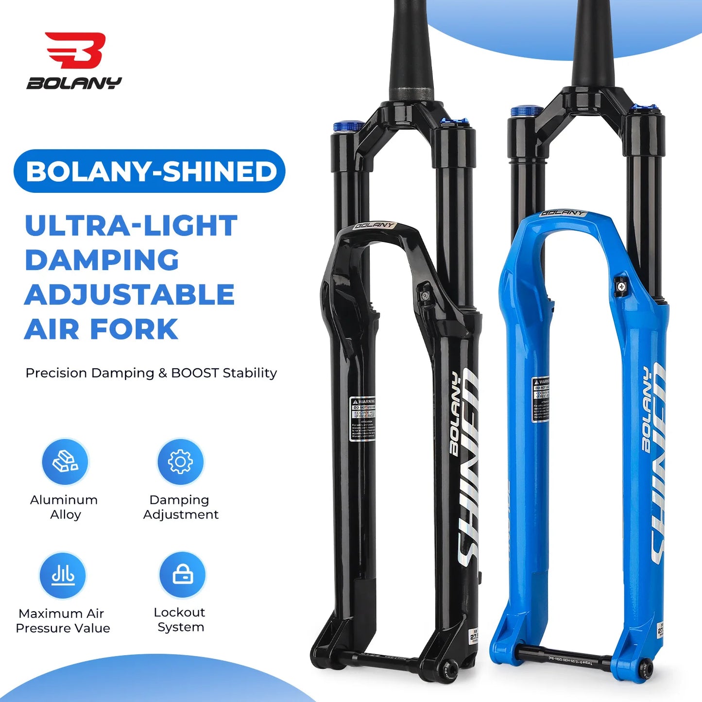 BOLANY MTB Air Fork 27.5 29Inch Air Oil Suspension Boost 15x110 Thru Axle Lightweight Bike Fork R29 Damping Rebound Adjustable