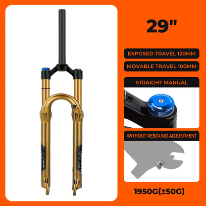 BOLANY Bike Air Fork 27.5/29inch 120mm Travel Oil Air Suspension Lightweight Magnesium Alloy Quick Release Bicycle Fork