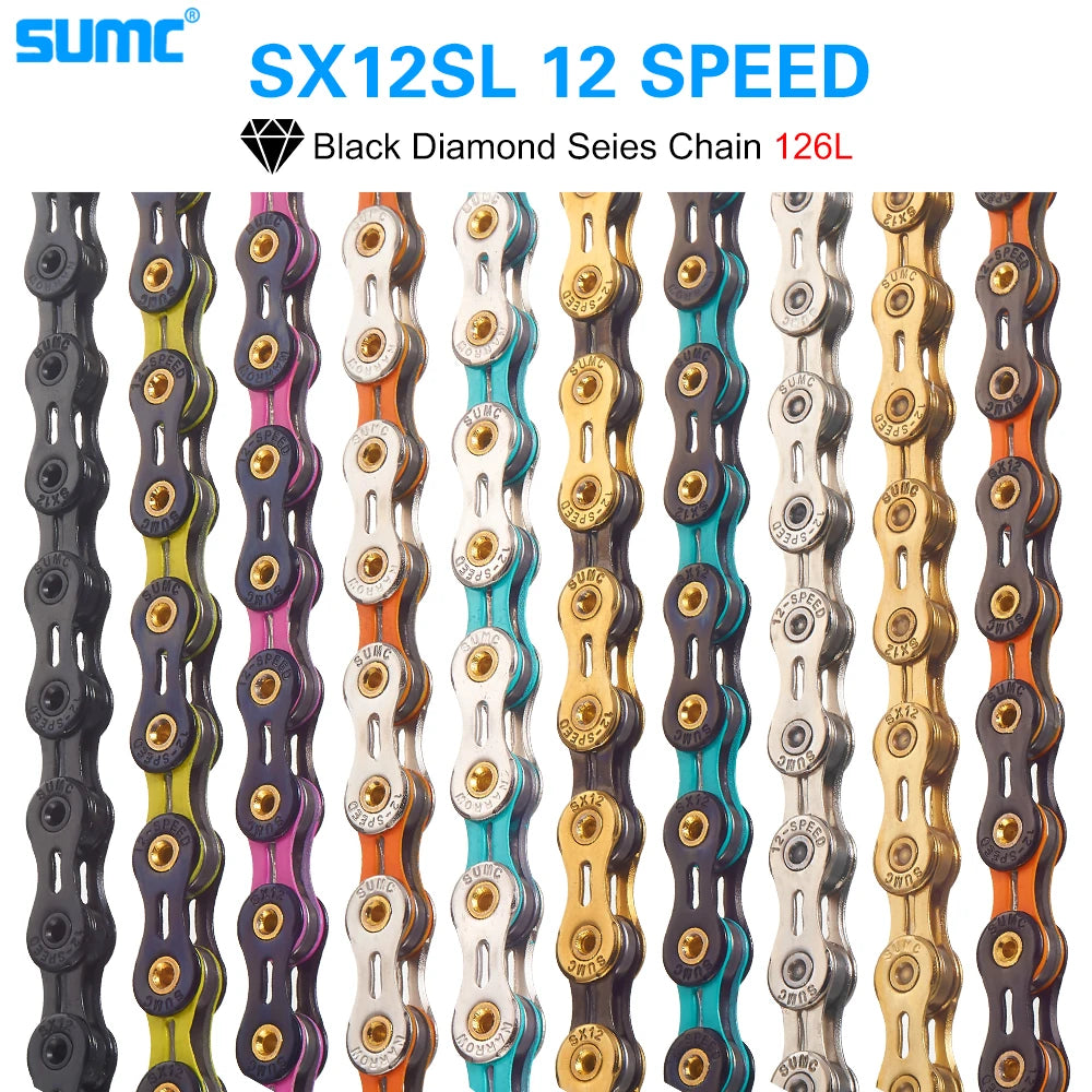 Bicycle Chain SUMC 12Speed Diamond Color Bike Chain MTB Mountain Road Bike UltraLight and Durable 12S Missing Link Chain 12V