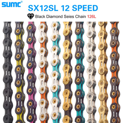 Bicycle Chain SUMC 12Speed Diamond Color Bike Chain MTB Mountain Road Bike UltraLight and Durable 12S Missing Link Chain 12V