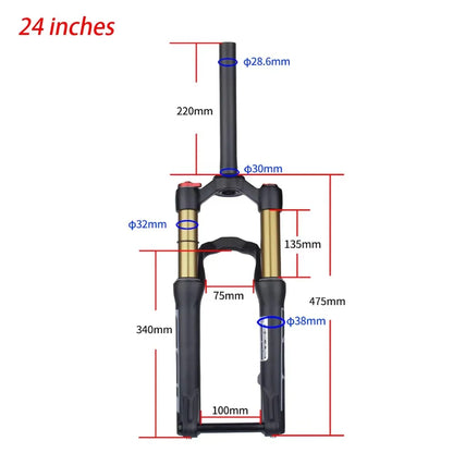BOLANY Mountain Bike Forks Shock Suspension 20/24 inch fork 135mm travel Air Suspension MTB Fork Bike Accessories