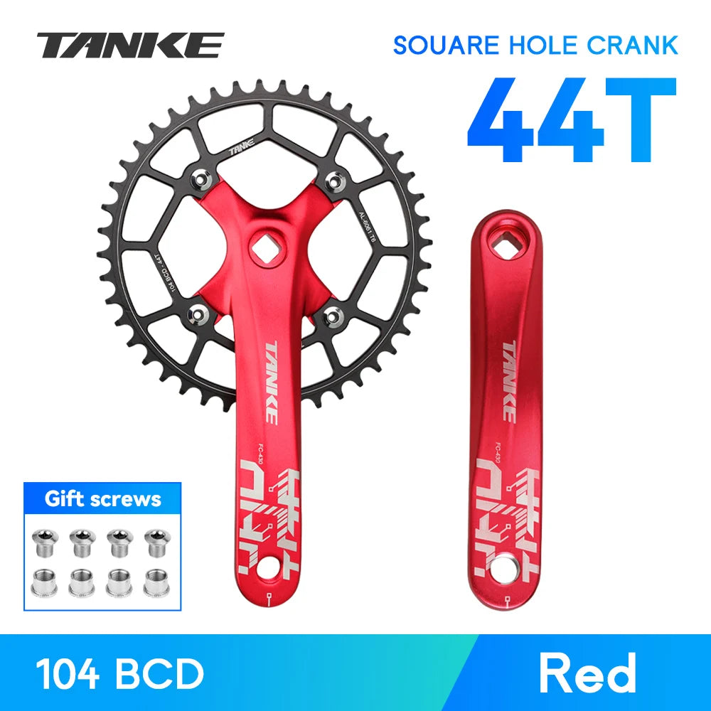 TANKE Bicycle Crank Square Hole Sprocket 104BCD 170mm Red Black Crank Round 32/34/36/38/40/42/44T Narrow Chainrings MTB Crankset