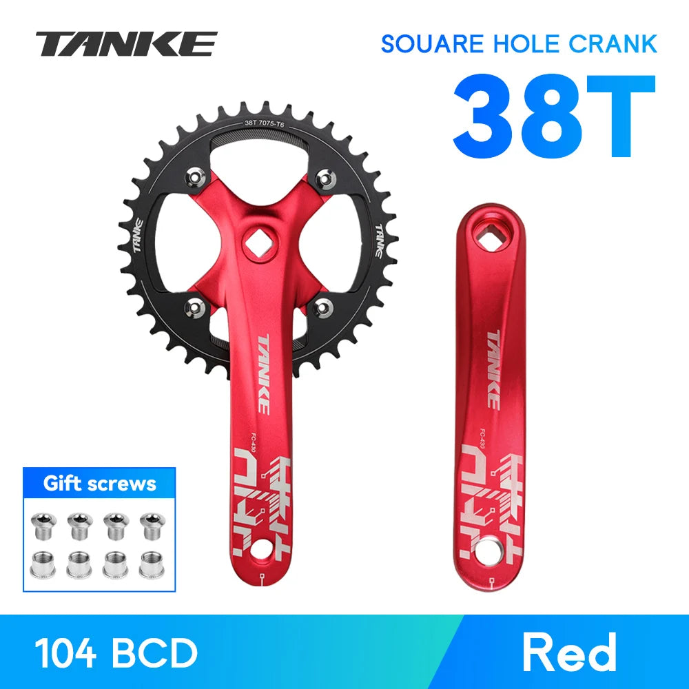 TANKE Bicycle Crank Square Hole Sprocket 104BCD 170mm Red Black Crank Round 32/34/36/38/40/42/44T Narrow Chainrings MTB Crankset