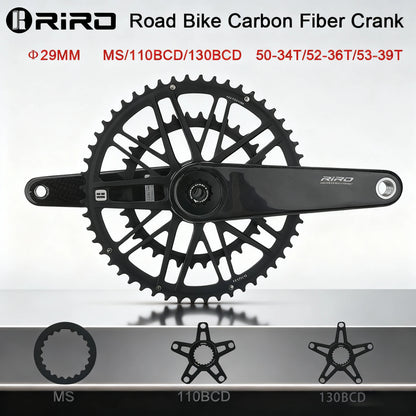 RIRO Carbon Fiber Road Crankset 29MM 50-34/52-36/53-39T Compatible with 11/12 Speed Shimano Direct Mount /110/130BCD Chainrings