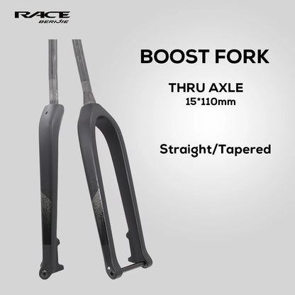 MTB Thru Axle 15*110mm Boost Fork,Full Carbon Bike Straight Or Tapared Rigid Bicycle Front Fork,26"/27.5"/29" ,Disc Brake
