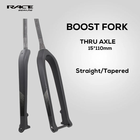MTB Thru Axle 15*110mm Boost Fork,Full Carbon Bike Straight Or Tapared Rigid Bicycle Front Fork,26"/27.5"/29" ,Disc Brake