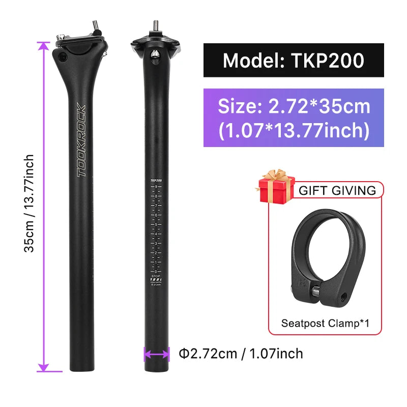 TOSEEK Carbon Seatpost 27.2 31.6mm Length 400mm Matte Black MTB Road Bike Seat Post Seat Tube Bicycle Parts MTB Carbon Canoe