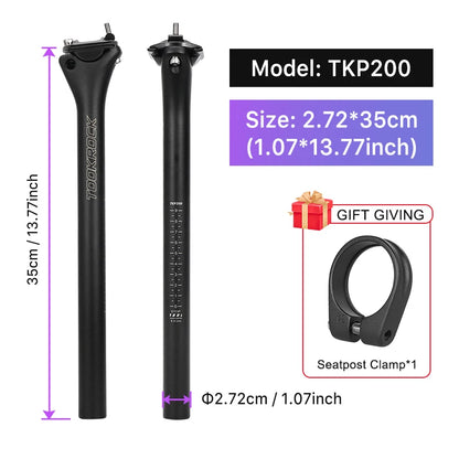 TOSEEK Carbon Seatpost 27.2 31.6mm Length 400mm Matte Black MTB Road Bike Seat Post Seat Tube Bicycle Parts MTB Carbon Canoe