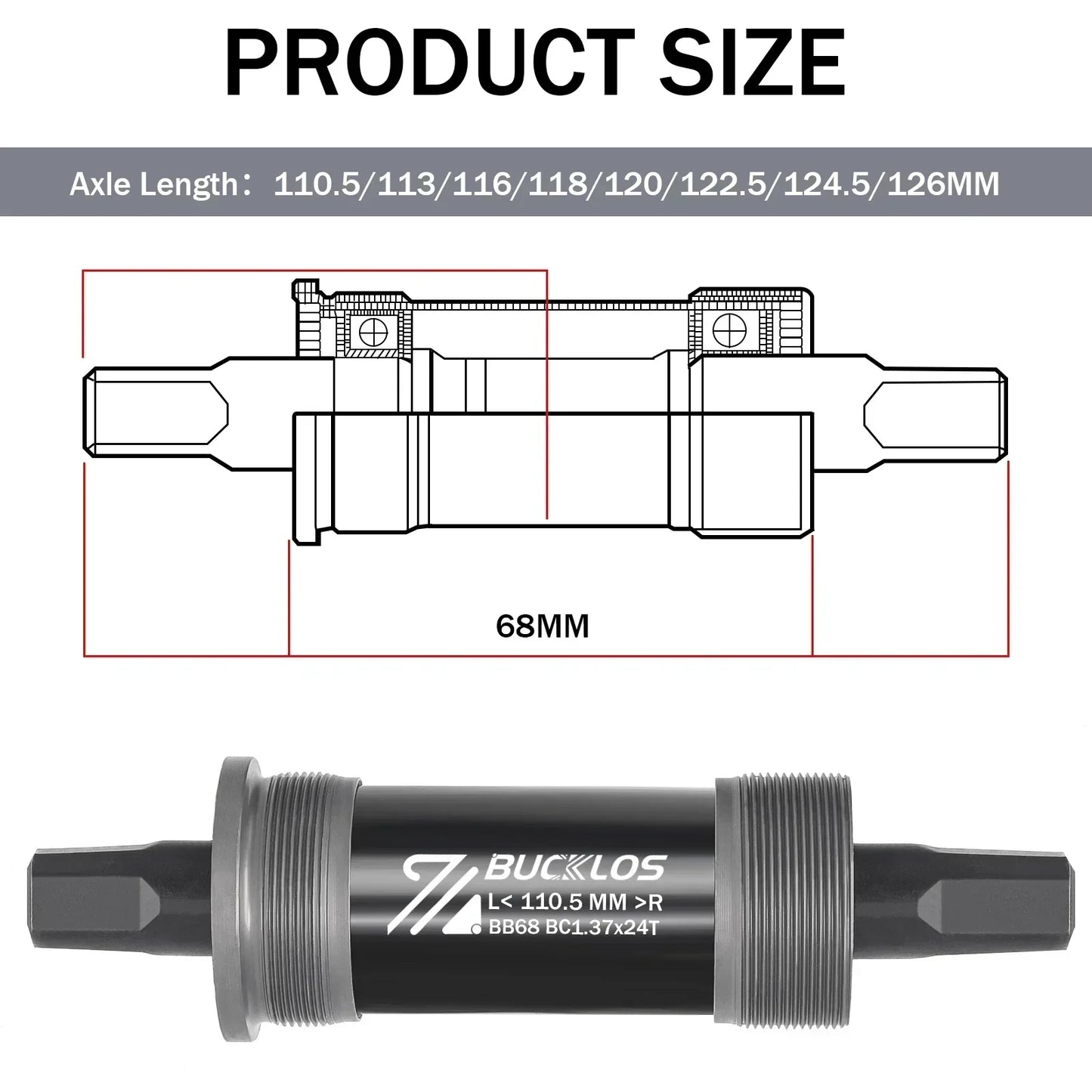 BUCKLOS Bike Bottom Bracket Square Hole Road Mountain Bike E-Bike Crank BB BB68 BB80 BB90 BB100 BB110 BB120 MTB Crankset Parts
