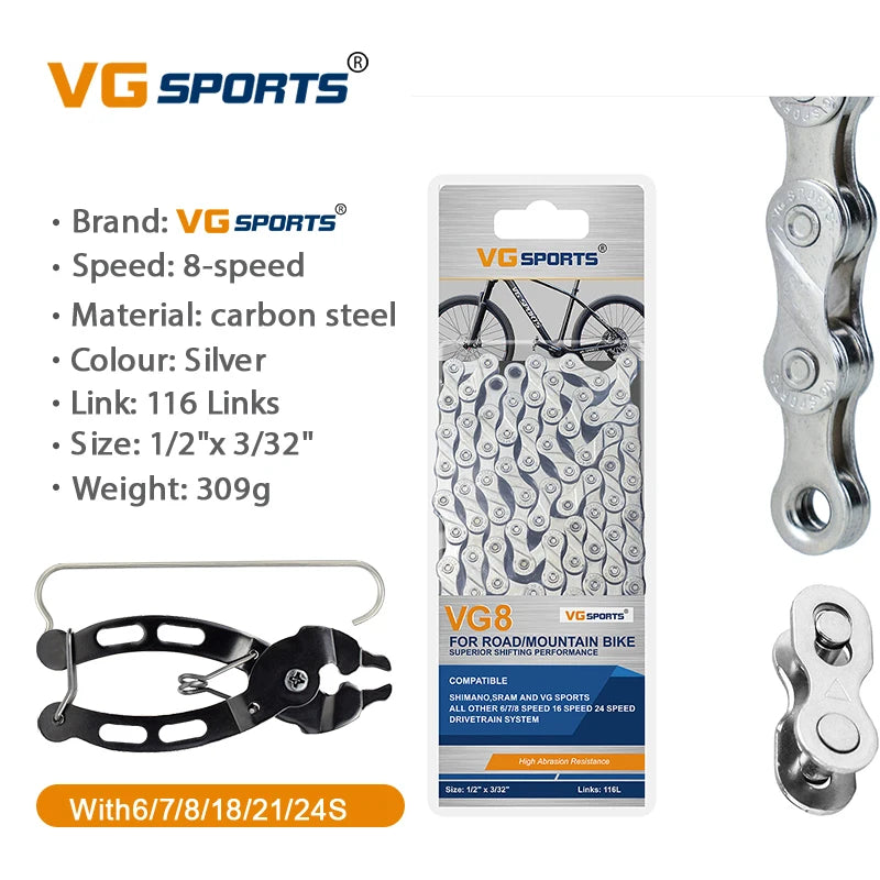 1pc VG Sports 8 9 10 11 Speed Velocidade Bicycle Chain 8s 9s 10s 11s MTB Mountain Road Bike Chain Bike Parts Bicycle Accessories