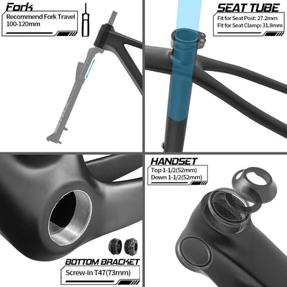 BXT T1000 Carbon MTB Bike Frame 29er UDH Hanger 12x148mm Boost Full Internal Routing BSA T47 Hardtail Mountain Frame Hot Sale