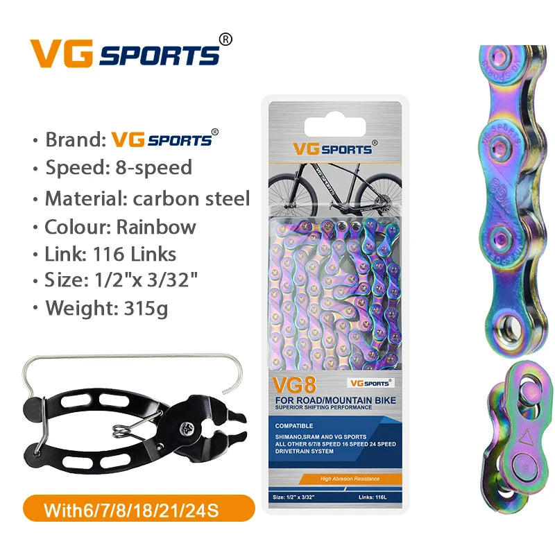1pc VG Sports 8 9 10 11 Speed Velocidade Bicycle Chain 8s 9s 10s 11s MTB Mountain Road Bike Chain Bike Parts Bicycle Accessories
