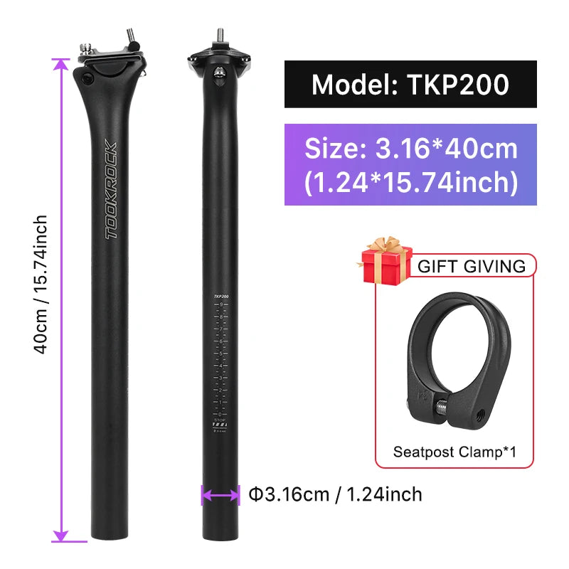 TOSEEK Carbon Seatpost 27.2 31.6mm Length 400mm Matte Black MTB Road Bike Seat Post Seat Tube Bicycle Parts MTB Carbon Canoe