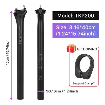 TOSEEK Carbon Seatpost 27.2 31.6mm Length 400mm Matte Black MTB Road Bike Seat Post Seat Tube Bicycle Parts MTB Carbon Canoe