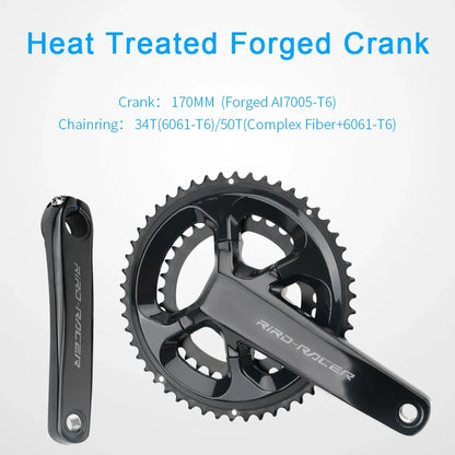 RIRO RACER R8 Road Bike Crankset Ultralight Chainwheel 170mm 50-34T Chainrings Sprockets Hollow Integrated Folding Bike Crankset