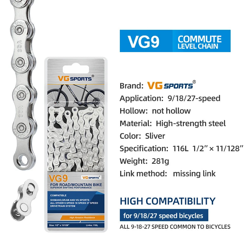 1pc VG Sports 8 9 10 11 Speed Velocidade Bicycle Chain 8s 9s 10s 11s MTB Mountain Road Bike Chain Bike Parts Bicycle Accessories