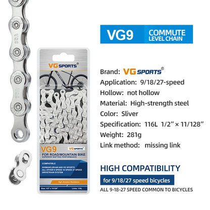 1pc VG Sports 8 9 10 11 Speed Velocidade Bicycle Chain 8s 9s 10s 11s MTB Mountain Road Bike Chain Bike Parts Bicycle Accessories