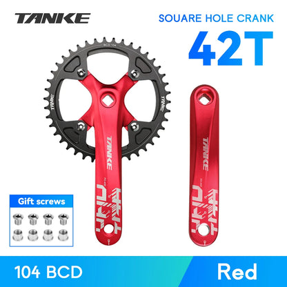 TANKE Bicycle Crank Square Hole Sprocket 104BCD 170mm Red Black Crank Round 32/34/36/38/40/42/44T Narrow Chainrings MTB Crankset