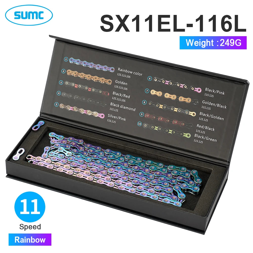 SUMC Bicycle Chain 9 10 11 12 Speed 9s 10s 11s 12s Titanium Ultralight MTB Mountain Road Bike Chains Gold Rainbow Bike Chain