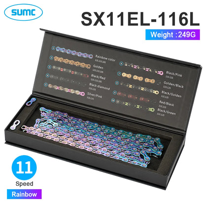 SUMC Bicycle Chain 9 10 11 12 Speed 9s 10s 11s 12s Titanium Ultralight MTB Mountain Road Bike Chains Gold Rainbow Bike Chain