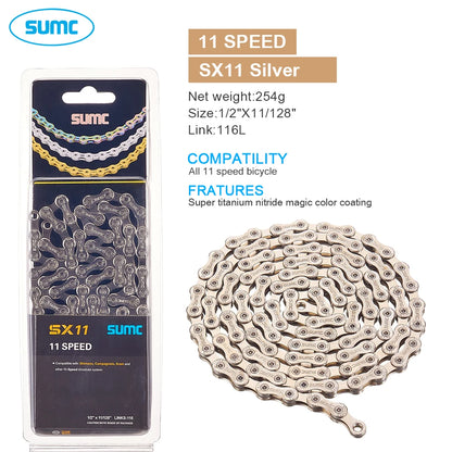 SUMC Bicycle Chain 9 10 11 12 Speed 9s 10s 11s 12s Titanium Ultralight MTB Mountain Road Bike Chains Gold Rainbow Bike Chain