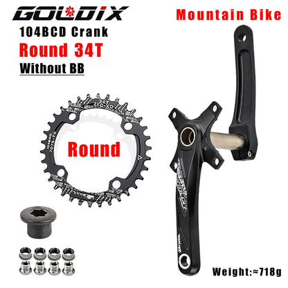 GOLDIX 104BCD Wide and narrow teeth bicycle crankset 170/175mm crank Round/Oval chain ring 32T/34T/36T/38T Bicycle crankset