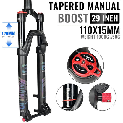 NANLIO X7 PRO MTB Air Suspension Fork 26/27.5/29er 120/140mm Rebound Remote Lockout Straight/Tapered 100x9/100x15mm QR/Thru Axle