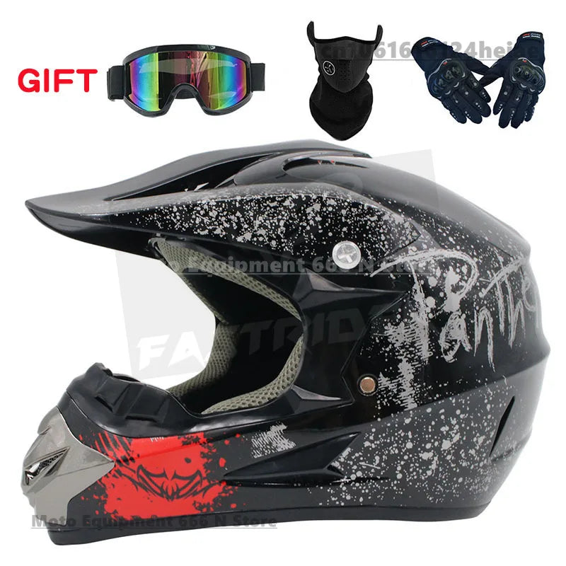 Motorcycle Helmet Off-road Racing Helmet All-season Men's and Women's Mountain Bike Helmet with Glasses,face Mask,and Gloves
