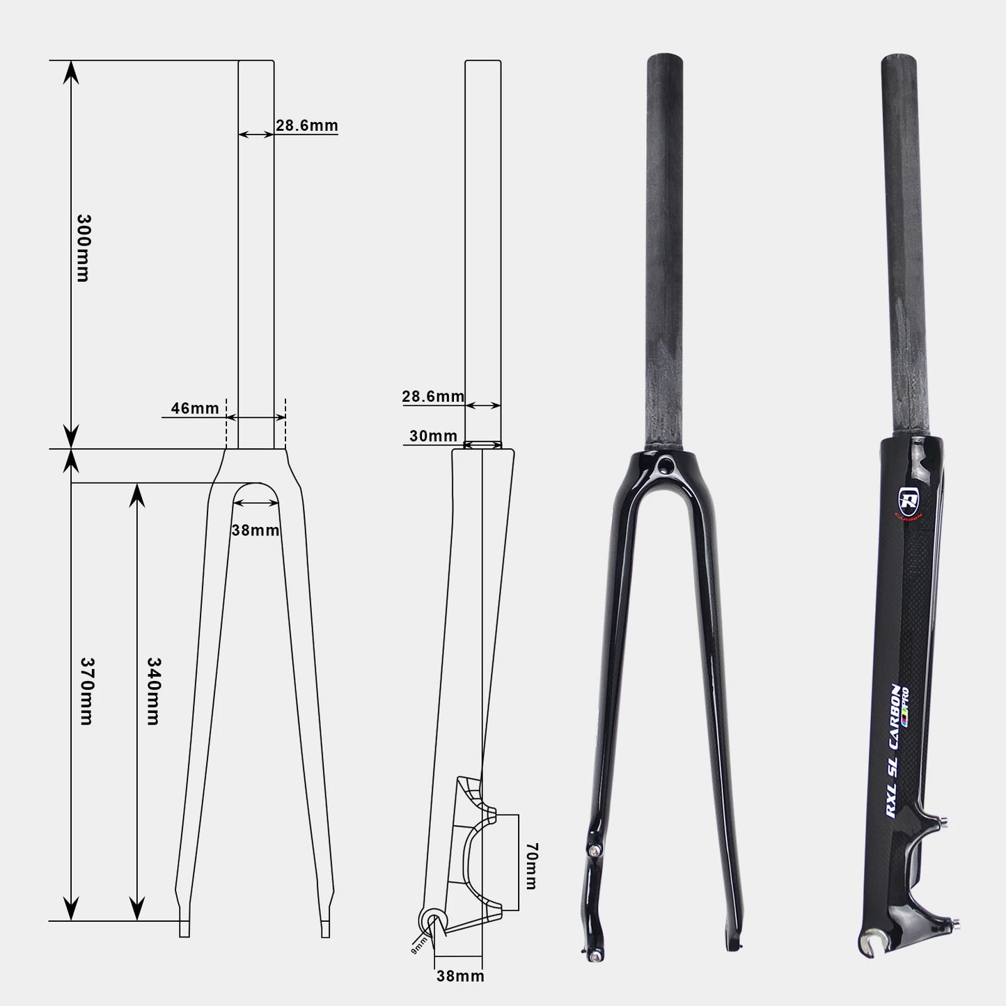 1-1/8“Disc Brake Road Bike Fork 700C Full Carbon Fiber Bicycle Forks 380g Lightweight 28.6mm Bike Accessories