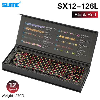 Bicycle Chain SUMC 12Speed Diamond Color Bike Chain MTB Mountain Road Bike UltraLight and Durable 12S Missing Link Chain 12V