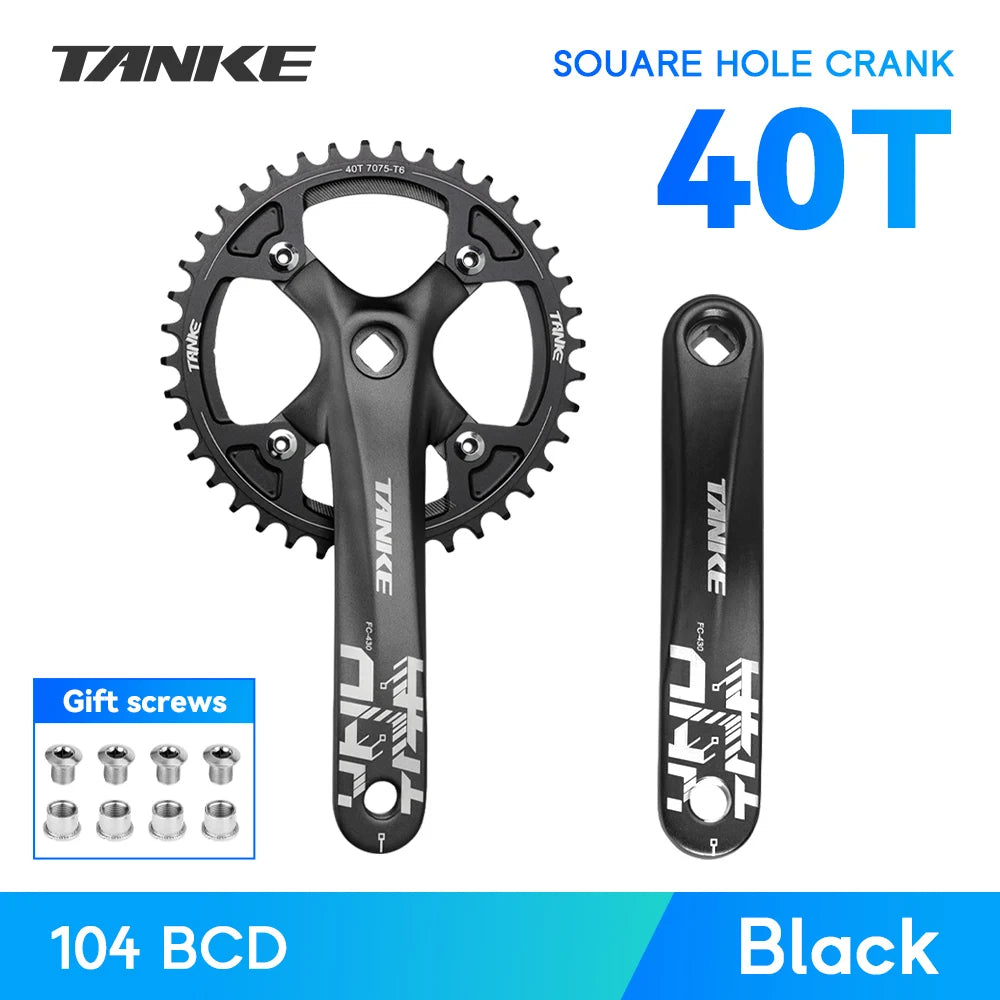 TANKE Bicycle Crank Square Hole Sprocket 104BCD 170mm Red Black Crank Round 32/34/36/38/40/42/44T Narrow Chainrings MTB Crankset