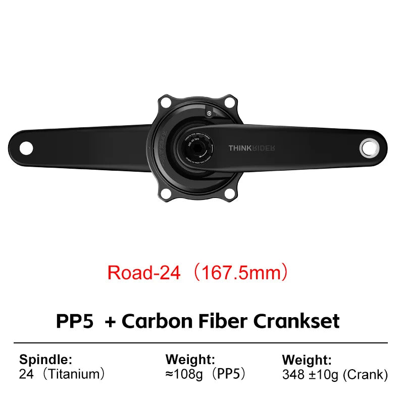 THINKRIDER PP5 Bike Carbon Fiber Spider Power Meter Crankset 24MM 160-175mm ANT+ BLE for  Road Bike