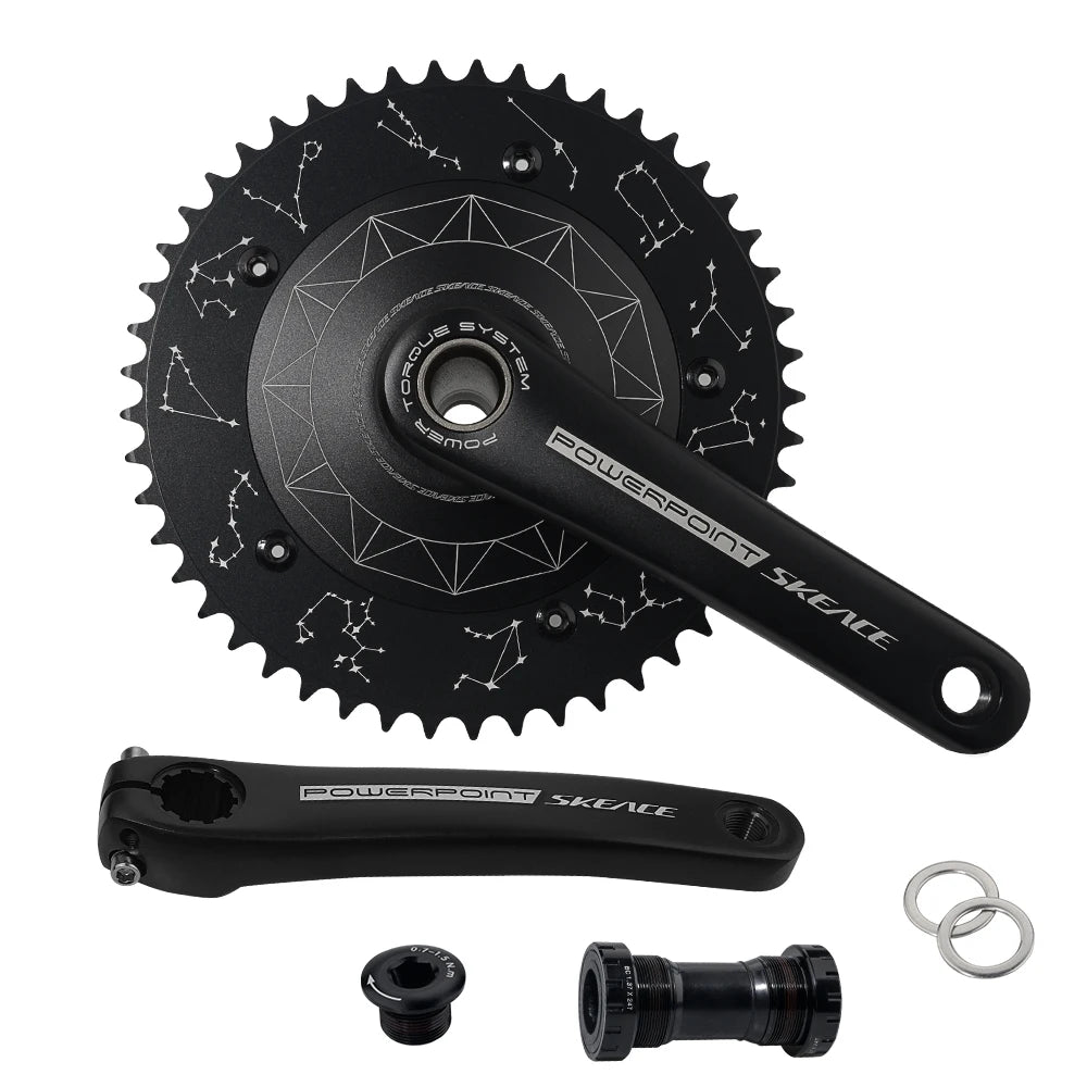 SKEACE Powerpoint Hollowtech Crankset, Fixie Crank, Single Speed Fixed Gear Bike, Track Bicycle Chainwheel, 49T, 165mm, 144BCD