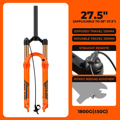 BOLANY Bike Air Fork 27.5/29inch 120mm Travel Oil Air Suspension Lightweight Magnesium Alloy Quick Release Bicycle Fork