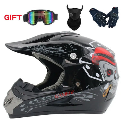 Motorcycle Helmet Off-road Racing Helmet All-season Men's and Women's Mountain Bike Helmet with Glasses,face Mask,and Gloves