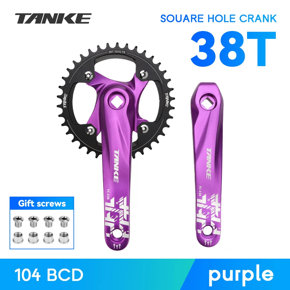 TANKE Bicycle Crank Square Hole Sprocket 104BCD 170mm Red Black Crank Round 32/34/36/38/40/42/44T Narrow Chainrings MTB Crankset