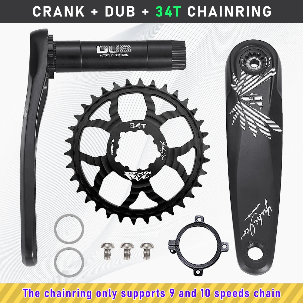 KRSEC Ultralight MTB Bike Crank DUB Axis Diameter 28.9mm Mountain Bicycle Crankset 170mm 3-nail Straight Installation For Enduro