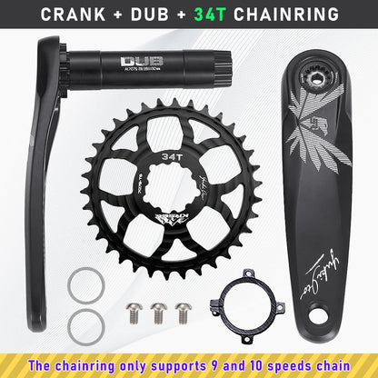 KRSEC Ultralight MTB Bike Crank DUB Axis Diameter 28.9mm Mountain Bicycle Crankset 170mm 3-nail Straight Installation For Enduro