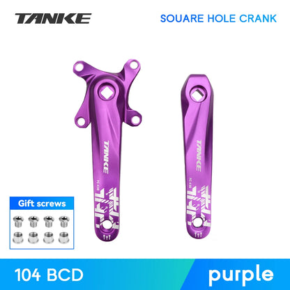 TANKE Bicycle Crank Square Hole Sprocket 104BCD 170mm Red Black Crank Round 32/34/36/38/40/42/44T Narrow Chainrings MTB Crankset