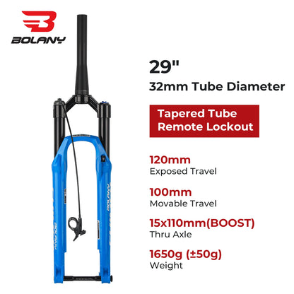 BOLANY MTB Air Fork 27.5 29Inch Air Oil Suspension Boost 15x110 Thru Axle Lightweight Bike Fork R29 Damping Rebound Adjustable