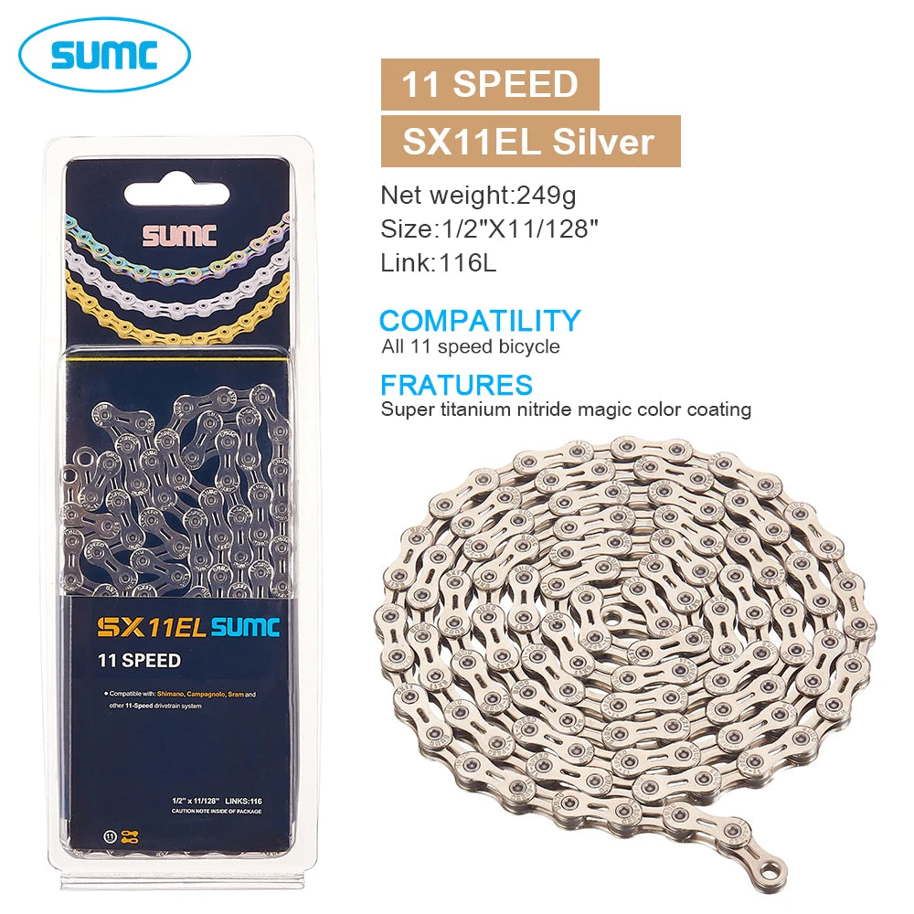 SUMC Bicycle Chain 9 10 11 12 Speed 9s 10s 11s 12s Titanium Ultralight MTB Mountain Road Bike Chains Gold Rainbow Bike Chain