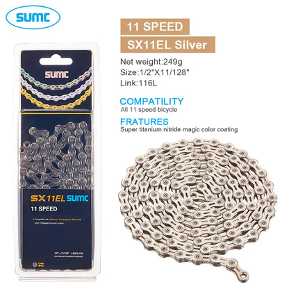 SUMC Bicycle Chain 9 10 11 12 Speed 9s 10s 11s 12s Titanium Ultralight MTB Mountain Road Bike Chains Gold Rainbow Bike Chain