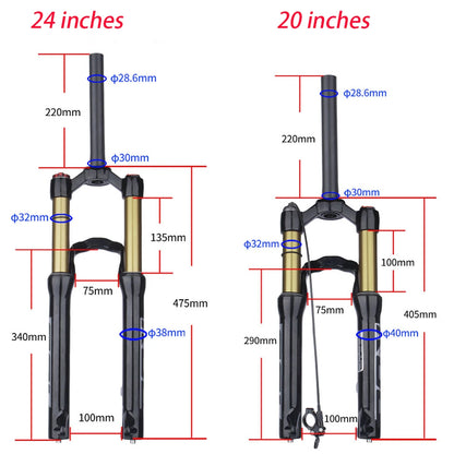 BOLANY Mountain Bike Forks Shock Suspension 20/24 inch fork 135mm travel Air Suspension MTB Fork Bike Accessories