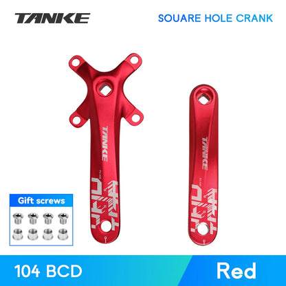 TANKE Bicycle Crank Square Hole Sprocket 104BCD 170mm Red Black Crank Round 32/34/36/38/40/42/44T Narrow Chainrings MTB Crankset